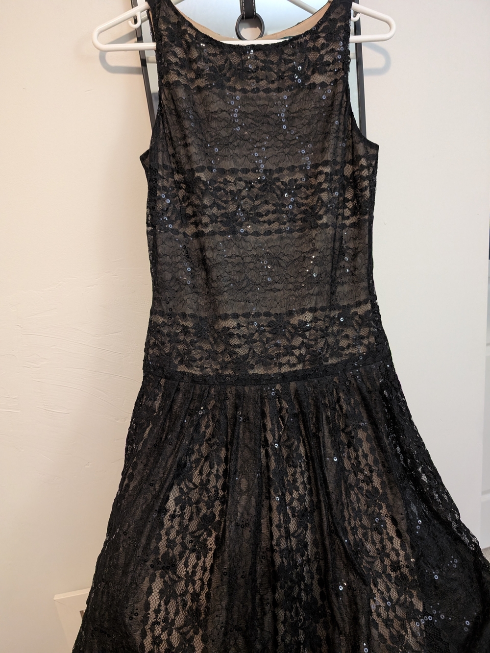 Ralph Lauren Black Lace Sequin A-Line Evening Dress
